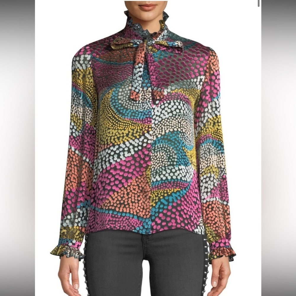 Saloni Emile Blouse in Multi Wave Dotty Burnout Velvet Size 4 Retail $350
